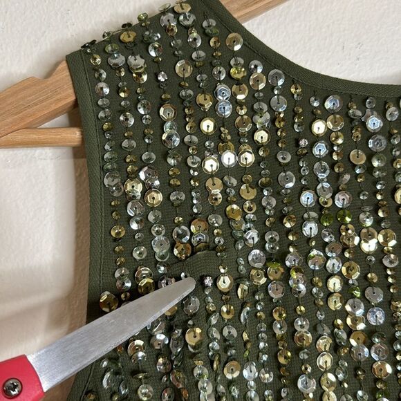 Mac Duggal SEQUINED HIGH NECK SLEEVELESS COLUMN GOWN in olive size 2 - Picture 5 of 16